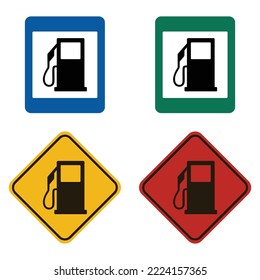 Attention Gas Pump vector, Gas station and road sign.