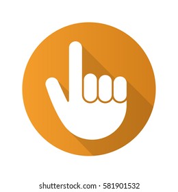Attention hand gesture. Flat design long shadow icon. Point up. Vector silhouette symbol