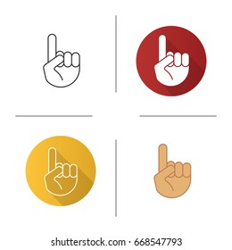Attention hand gesture icon. Flat design, linear and color styles. Point up. Isolated vector illustrations