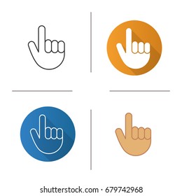 Attention hand gesture icon. Flat design, linear and color styles. Point up. Isolated vector illustrations