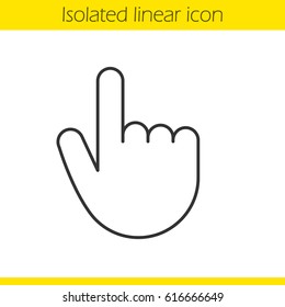 Attention hand gesture linear icon. Thin line illustration. Point up contour symbol. Vector isolated outline drawing