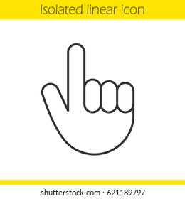Attention hand gesture linear icon. Thin line illustration. Point up contour symbol. Vector isolated outline drawing