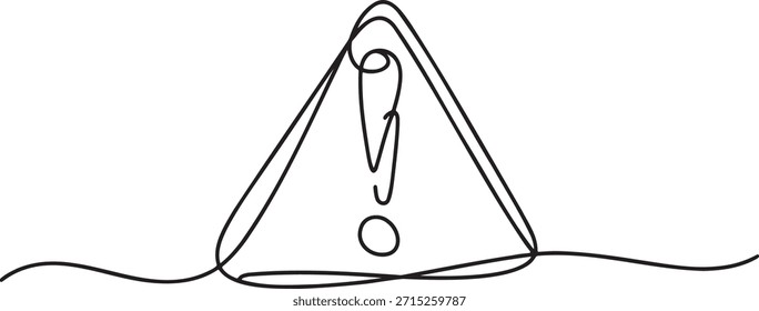 Aufmerksamkeit oder Gefahrenwarnzeichen durchgehende Linienzeichnung. Einzeilige Zeichnung des Warnzeichens. Konzept der Gefahrenwarnung Sicherheitshinweis und wichtige Nachricht. Minimalistisches Design dreieckiger Straßenschilder, die auf Risiken oder potenzielle Probleme hinweisen. Einfache Vektorgrafik für Sicherheits- und Schutzkonzepte.