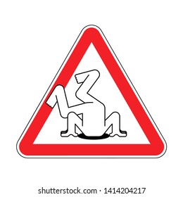 Attention head in sand. Warning red road sign. Caution Hiding from problems