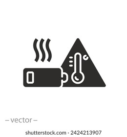 atención icono de alta temperatura del acumulador, recalentamiento de la batería, símbolo plano sobre fondo blanco - ilustración vectorial