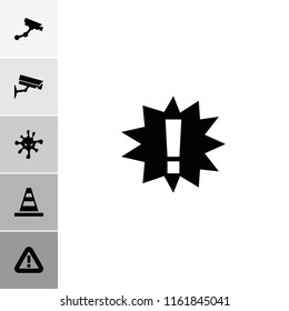 Attention icon. collection of 6 attention filled icons such as security camera, warning, exclamation, bacteria, security camera. editable attention icons for web and mobile.