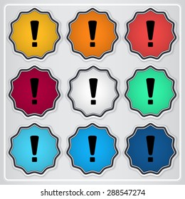 Attention icon. Flat design style. Made vector illustration. Emblem or label with shadow.