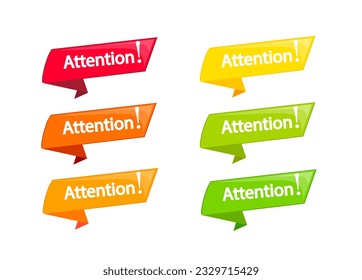 Attention icon. Important warning sign.
Notice of caution.
Set of colorful banners.
Vector illustration.