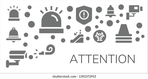 attention icon set. 11 filled attention icons.  Simple modern icons about  - Siren, Notification, Escalator down, Cctv, Biohazard, Warning, Whistle, Cone
