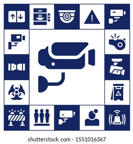 attention icon set. 17 filled attention icons.  Simple modern icons about  - Elevator, Cctv, Seat belt, Surveillance, Biohazard, Whistle, Danger, Barrier, Alert, Notification