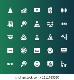 attention icon set. Collection of 25 filled attention icons included Walk, Error, Notification, Seat belt, Warning, Https, Forbidden, Emergency, Security camera, Cone, Landslide