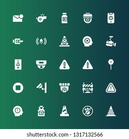 attention icon set. Collection of 25 filled attention icons included Cone, No pets, Traffic cone, Poison, Warning, Alert, Traffic barriers, Cctv, Security camera, Stop, Notification