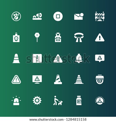 attention icon set. Collection of 25 filled attention icons included Paramount, Poison, Walk, Explosion, Siren, Cctv, Cone, Traffic cone, Error, Alert, Notification, Warning, Attention