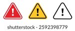 Attention Icon Set. Danger Caution or Alert Risk Warning Vector Symbol in a black filled and outlined style. Safety Notice Sign.