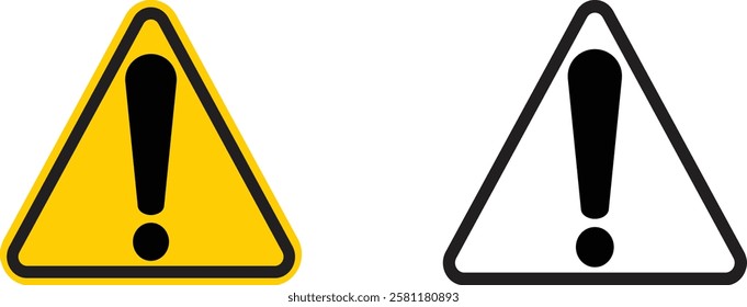 Attention Icon Set. Danger Caution or Alert Risk Warning Vector Symbol in a black filled and outlined style. Safety Notice Sign. isolated on white background. Vector illustraion
