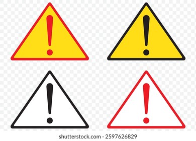 Attention Icon Set. Danger Caution or Alert Risk Warning Vector Symbol in a black filled and outlined style. Safety Notice Sign. EPS 10.