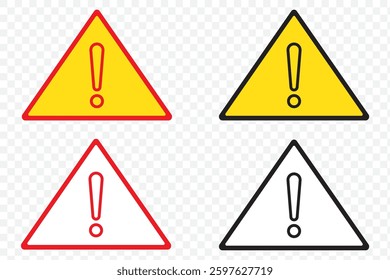 Attention Icon Set. Danger Caution or Alert Risk Warning Vector Symbol in a black filled and outlined style. Safety Notice Sign. EPS 10.