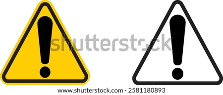 Attention Icon Set. Danger Caution or Alert Risk Warning Vector Symbol in a black filled and outlined style. Safety Notice Sign. isolated on white background. Vector illustraion
