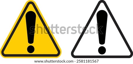 Attention Icon Set. Danger Caution or Alert Risk Warning Vector Symbol in a black filled and outlined style. Safety Notice Sign. isolated on white background. Vector illustraion