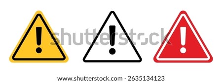 Attention Icon Set. Danger Caution or Alert Risk Warning Vector Symbol in a black filled and outlined style. Safety Notice Sign,eps10