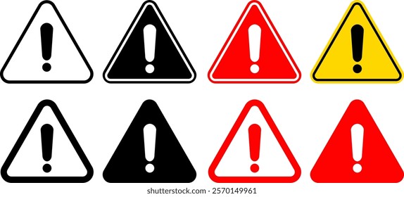 Attention Icon Set. Exclamation danger sign. Danger Caution or Alert Risk Warning design. Hazard warning attention sign. Vector illustration