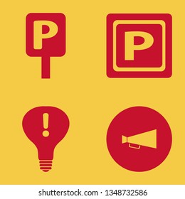 attention icon set with loud speaker, attention sign bulb and parking sign vector illustration