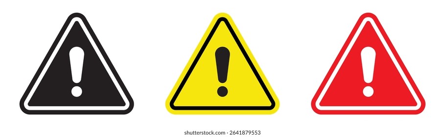 Attention icon set. Safety notice sign. Danger sign, warning sign, attention sign. Exclamation mark in triangle.