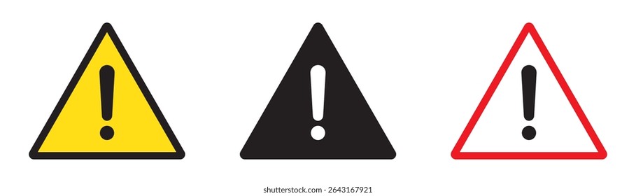 Attention icon set. Safety notice sign. Danger or warning or attention sign. Triangle sign with exclamation mark.