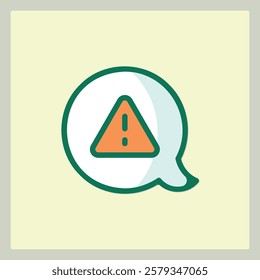 Attention icon in a speech bubble shape with an orange triangle with a center exclamation