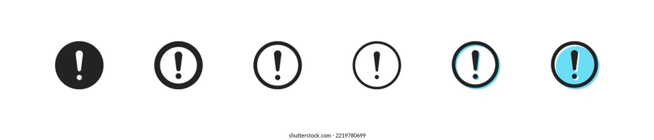Attention icon. Vector exclamation symbol. Simple danger mark outline signs. Error web sign. Website risk button set. Alert icon. Stop, beware, information, alarm, warning, signal flat icons