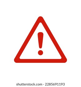 Attention icon. Warning caution board. Red warn exclamation mark in triangle. Problem message on banner. Sign alert isolated on white background. Danger symbol. Hazard traffic. Vector illustration