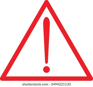 Icono de Atención. Aviso de la junta de precaución. Exclamación de advertencia roja en triángulo. Mensaje de problema en el Anuncio. Alerta de señal aislada sobre fondo blanco. Tráfico peligroso. Ilustración vectorial, EPS10. Vector