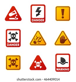 Attention icons danger button and attention warning signs