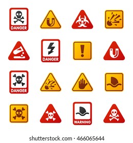 Attention icons danger button and attention warning signs