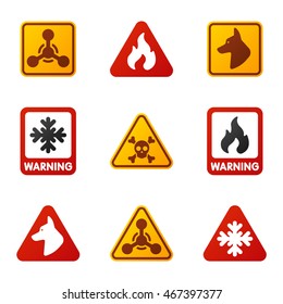 Attention icons danger button and attention warning signs
