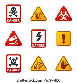 Attention icons danger button and attention warning signs