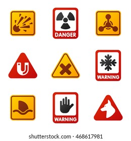 Attention icons danger button and attention warning signs