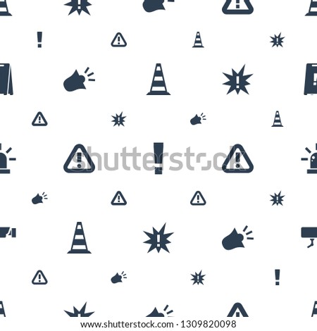 attention icons pattern seamless white background. Included editable filled cone barrier, exclamation point, warning, siren, exclamation icons. attention icons for web and mobile.
