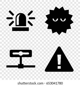 Attention icons set. set of 4 attention filled icons such as siren, bacteria, warning