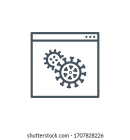 attention, important information about coronavirus single line icon isolated on white. Perfect outline symbol window Internet browser Covid pandemic banner. Quality design element with editable Stroke