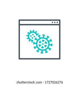 attention, important information about coronavirus single line icon isolated on white. Perfect outline symbol window Internet browser Covid pandemic banner. Quality design element with editable Stroke
