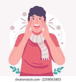 Attention Information or Warning, Breaking News or Urgent Message Communication, Warning and Caution concept, Businessman announces with his own voice with attention and with excited or happy face.