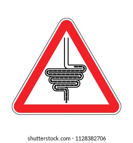 Attention Intestines. Red prohibitory triangular road sign. Caution Human gut.
 Vector illustration