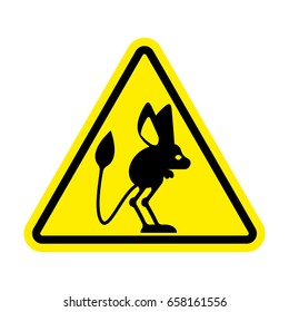 Attention Jerboa. Caution Steppe animal. Yellow triangle road sign
