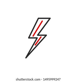 Attention lightning outline flat icon. Single high quality outline logo symbol for web design or mobile app. Thin line sign design logo. Black and red icon pictogram isolated on white background