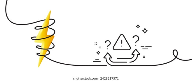 Attention line icon. Continuous one line with curl. Important choice sign. Danger warn symbol. Attention single outline ribbon. Loop curve with energy. Vector