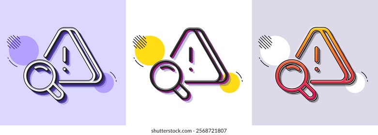 Attention line icon. Halftone dotted pattern. Gradient icon with grain shadow. Important warning sign. Danger warn symbol. Line attention icon. Various designs. Vector