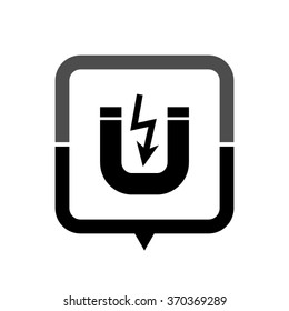 Attention magnet - black vector icon; map pointer;  message bubble