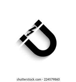 Attention magnet sign - black vector icon with shadow 