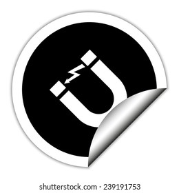 Attention magnet sign - black vector icon. Round sticker.